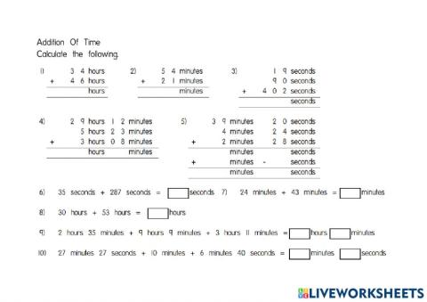 Addition of time - year 3