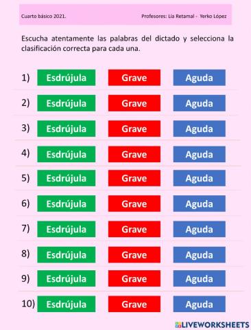 Dictado 2 Esdrújula grave aguda