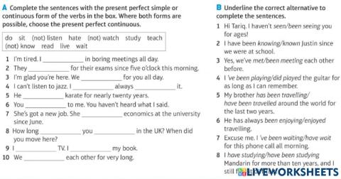 Present Perfect Simple vs. Present Perfect Continuous