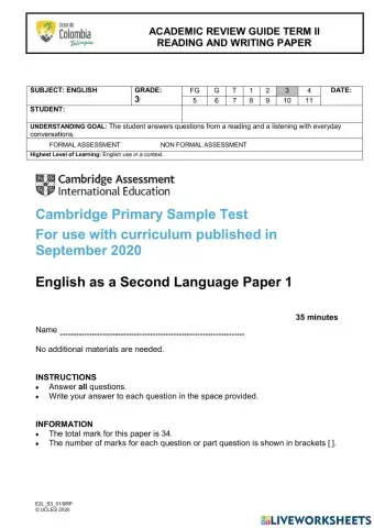 3rd Grade Review Guide Trimester 2 (Reading and Writing)