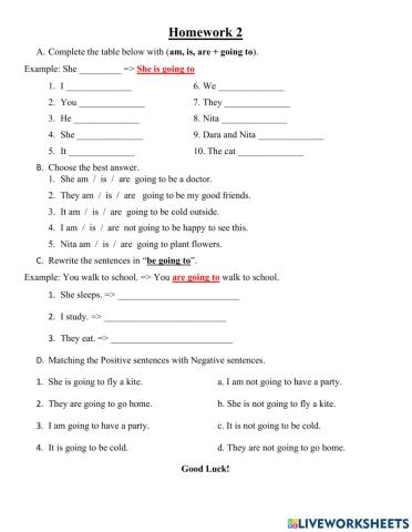 Homework 2 - Be going to (P-N)