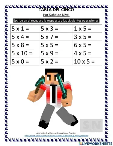 Tabla del cinco con Minecraft