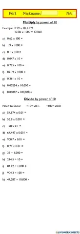 Multiply and Divide by powers of 10