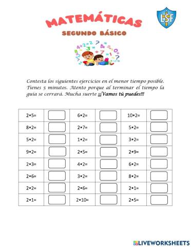 Ejercicios tabla del 2