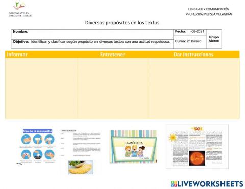 Identificar el propósito de algunos textos.