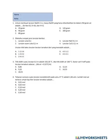 Ulangan Choice Sifat Koligatif Larutan