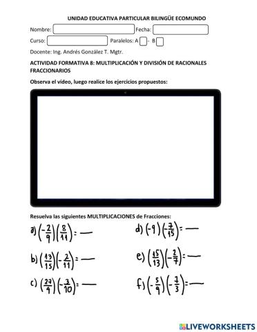 Multiplicación y división de racionales fraccionariosq