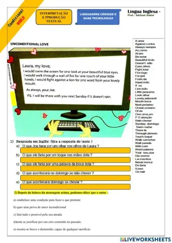 Atividade de leitura e interpretação com condicional Would