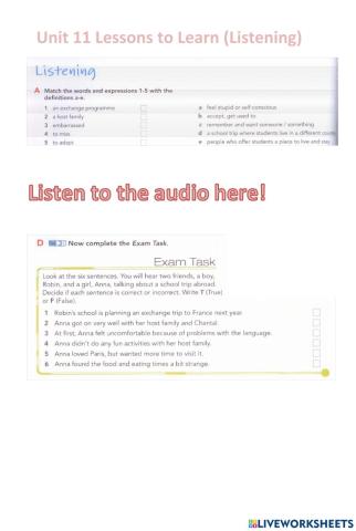 Unit 11 Lessons to Learn (Listening)