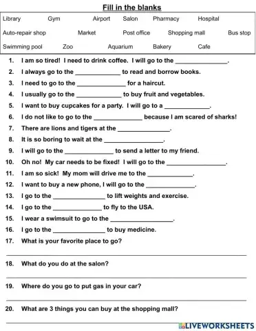 Around Town Fill in the Blanks 2