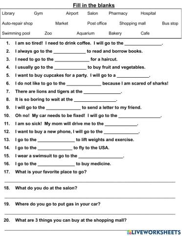 Around Town Fill in the Blanks 2