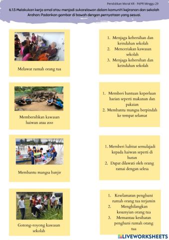 Melakukan kerja amal atau menjadi sukarelawan dalam komuniti kejiranan dan sekolah