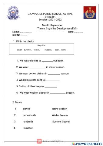 EVS worksheet