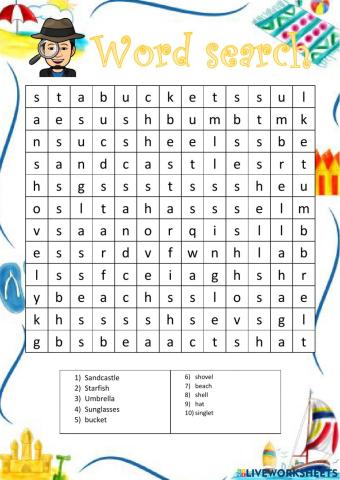 Wordsearch - On the beach