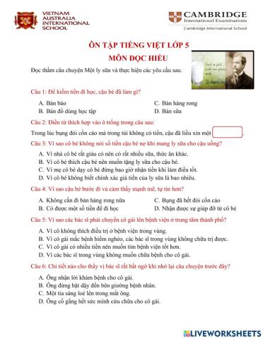 Bài đọc: Một ly sữa