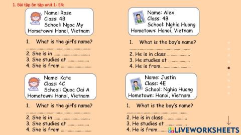 Unit 1-E4 and possessive adjectives