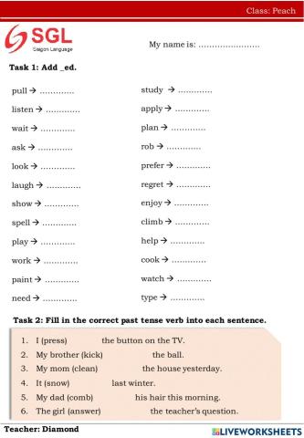 Past simple -Peach 30.8