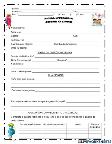 Ficha literária com gramatica