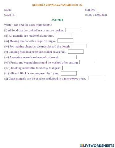 True or false- what is cooking