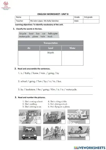 Worksheet unit 8 3rd grade