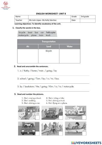 Worksheet unit 8 3rd grade