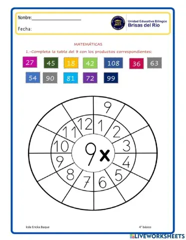 Tablas de multiplicar 9