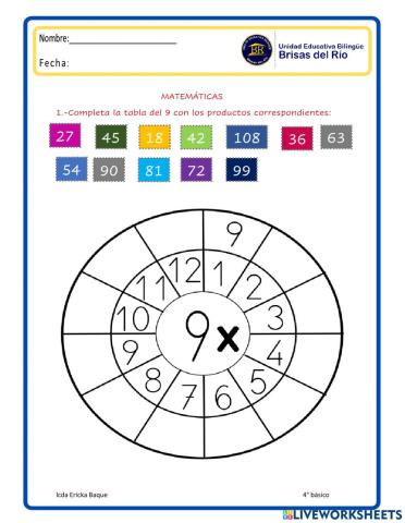 Tablas de multiplicar 9