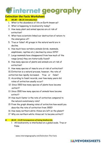 Extinction the facts Worksheet