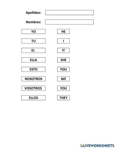Prueba Personal Pronouns