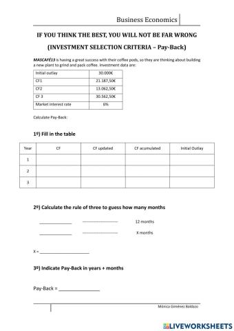 Investment criteria: Payback