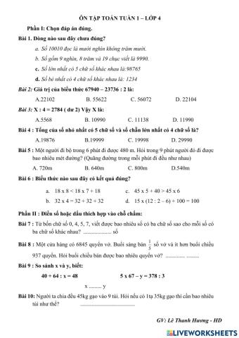 Ôn tập toán đầu năm l4
