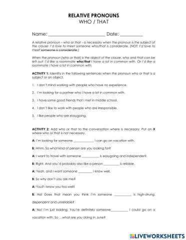 Relative Pronouns Who-that