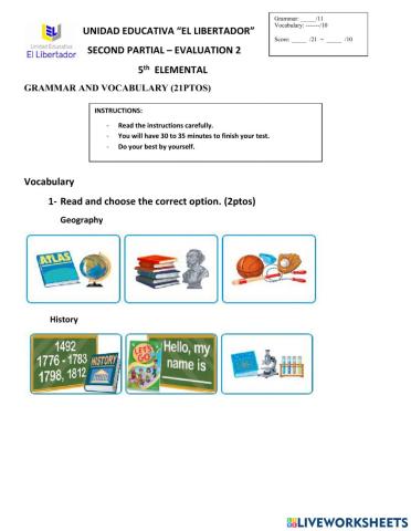 Grammar and vocabulary, inclusion 5th basic