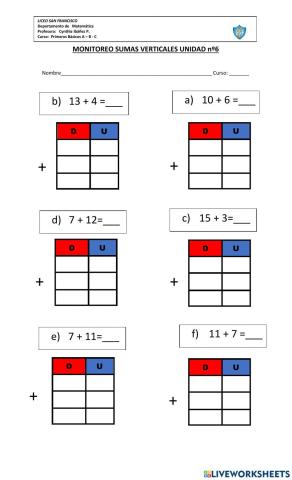 Sumas Verticales hasta el 20