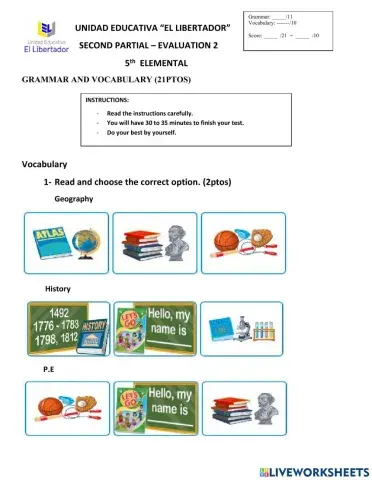 Grammar and vocabulary 5th basic