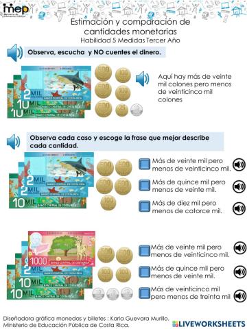 Estimación y comparación de cantidades monetarias.