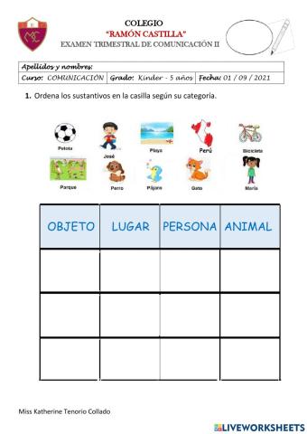 EXAMEN COMUNICACIÓN KINDER - 2do Trimestre