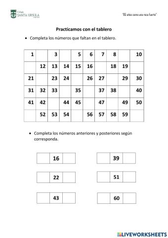 Practicamos con el tablero del 100
