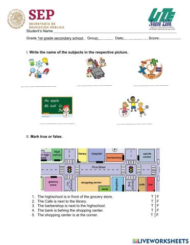 Examen diagnostico taller ingles 1°