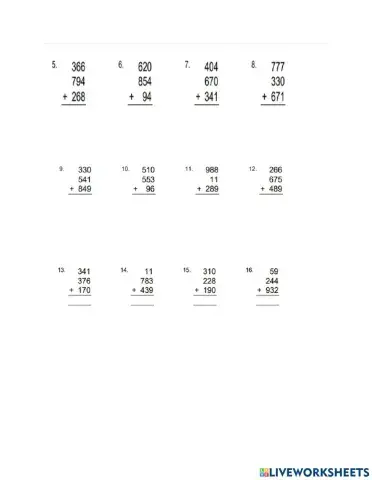 Adding whole numbers