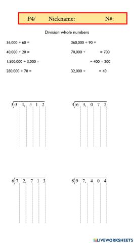 Division Whole Numbers