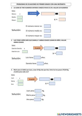 Problemas con ecuaciones de primer grado