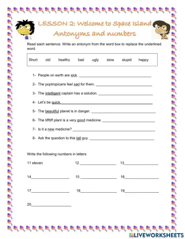 Poptropicans: Antonyms and numbers