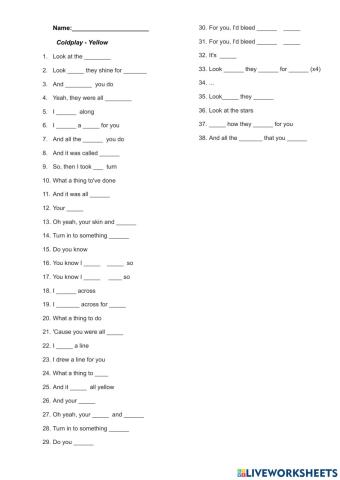 Coldplay -Yellow lyrics