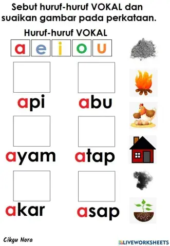 Latihan Kenali Huruf Vokal AEIOU Untuk  Prasekolah