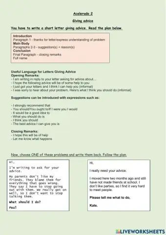 Giving advice - Writing