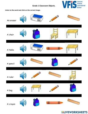 Grade 1 Classroom objects