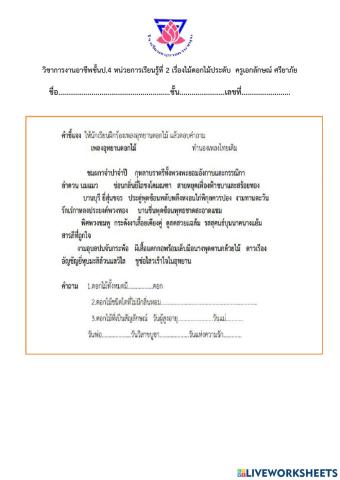 แบบฝึกหัดการงานอาชีพป.4 ไม้ดอกไม้ประดับ