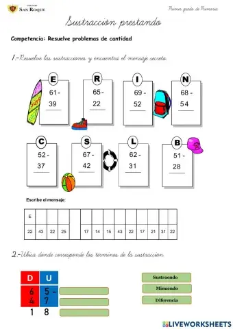Sustracción prestando hasta el 69