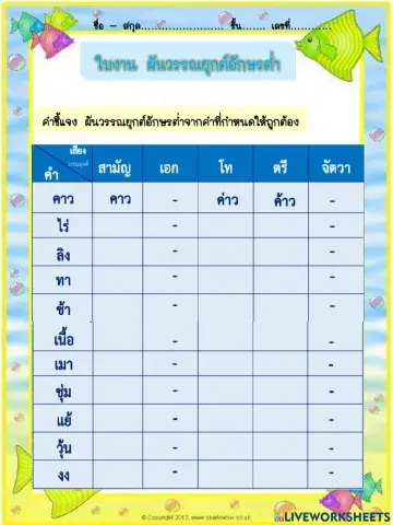 ใบงานผันวรรณยุกต์อักษรต่ำ